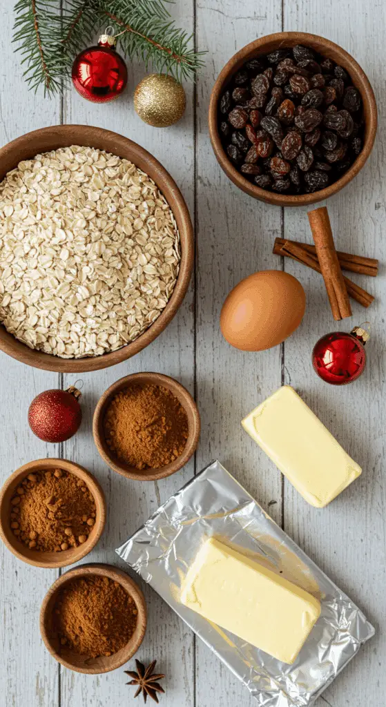 The simple, from-scratch ingredients for the classic and impressive Holiday "Grandma's" Oatmeal Cookies.