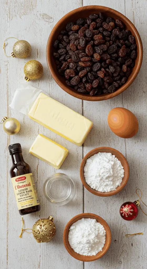 The simple, from-scratch ingredients for the classic and impressive Holiday "Grandma's" Lemon-Raisin Cookies.
