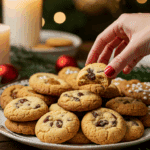 The impressive, homemade platter of beautiful and festive "Grandma's" Lemon-Raisin Cookies being served as the centerpiece on a cookie platter at a sophisticated Christmas party.