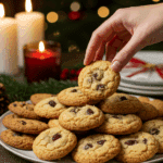 The impressive, homemade platter of beautiful and festive "Grandma's" Lemon-Raisin Cookies being served as the centerpiece on a cookie platter at a sophisticated Christmas party.