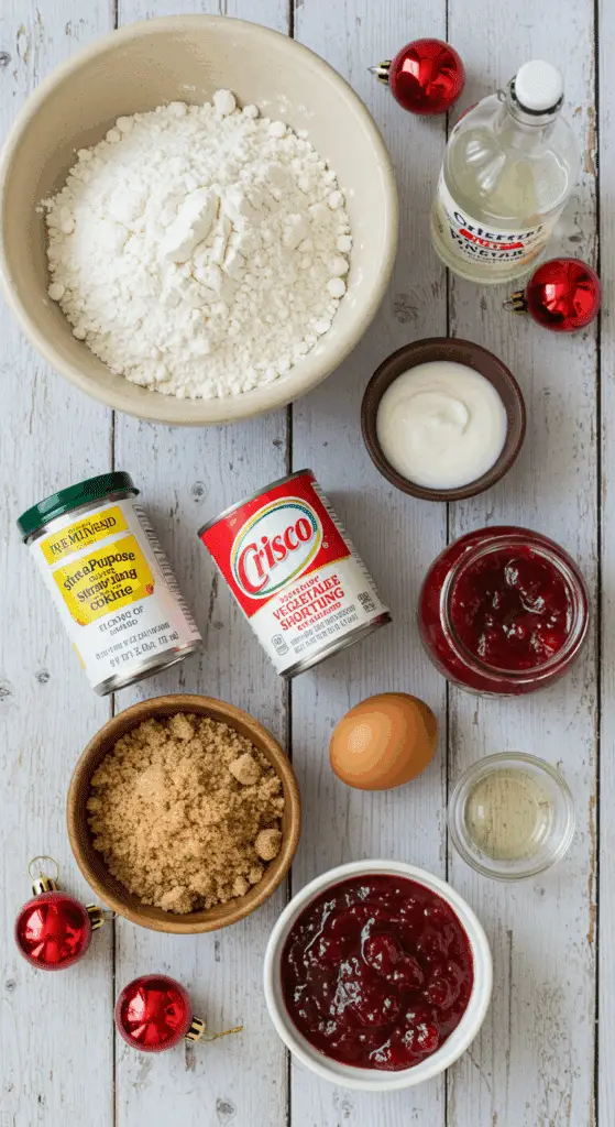 The simple, from-scratch ingredients for the classic and impressive Holiday "Grandma's" Strawberry-Filled Cookies.