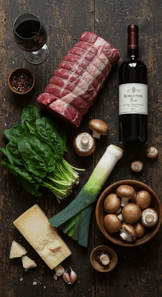 The simple, from-scratch ingredients for the classic and impressive Holiday Stuffed Beef Tenderloin.