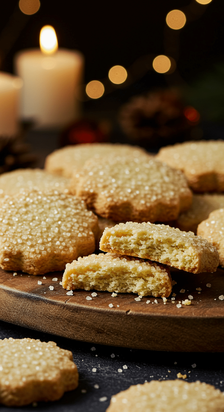 A beautiful, rustic platter of homemade, festive, and buttery "Grandma Minnie's" Old-Fashioned Sugar Cookies, with one broken in half to show the tender, crumbly interior.