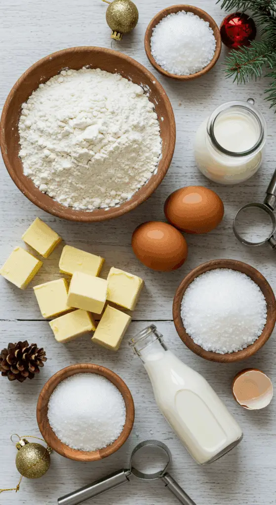 The simple, from-scratch ingredients for the classic and impressive Holiday "Grandma Minnie's" Old-Fashioned Sugar Cookies.