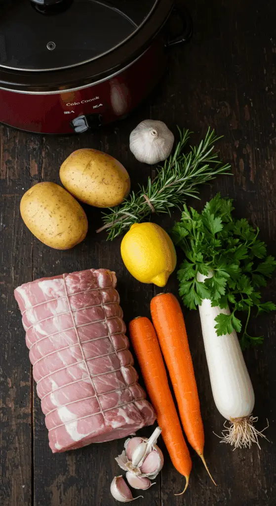 The simple, from-scratch ingredients for the classic and impressive Holiday Slow-Cooker Pork Roast.