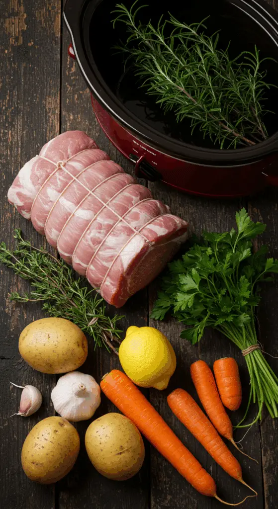 The simple, from-scratch ingredients for the classic and impressive Holiday Slow-Cooker Pork Roast.