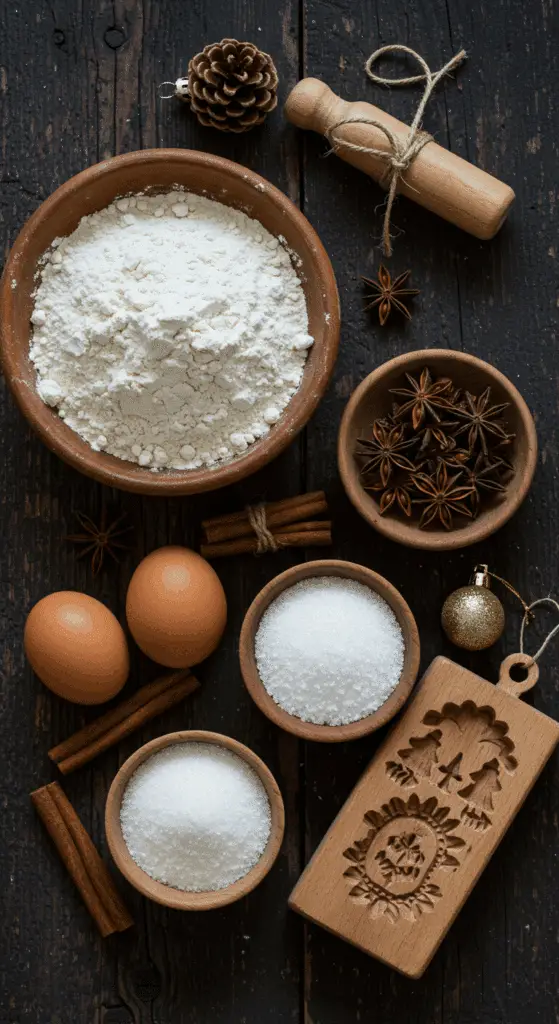 The simple, from-scratch ingredients for the classic and impressive Holiday Traditional Springerle cookies.