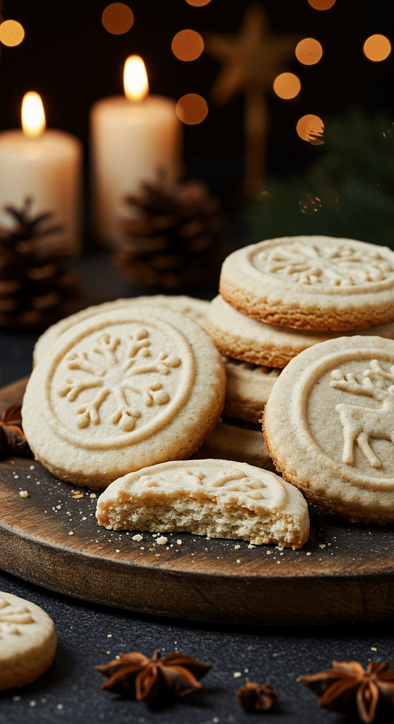 A beautiful, rustic platter of homemade, festive, and snowy-white Traditional Springerle cookies, with one broken in half to show the crisp, light interior.
